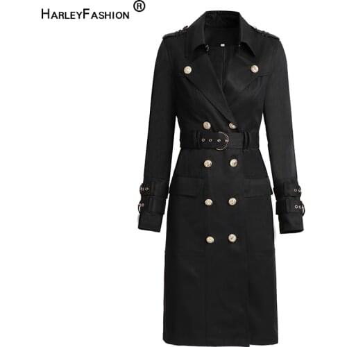 HARLEYFASHION Women's Double Breasted Trench Coats