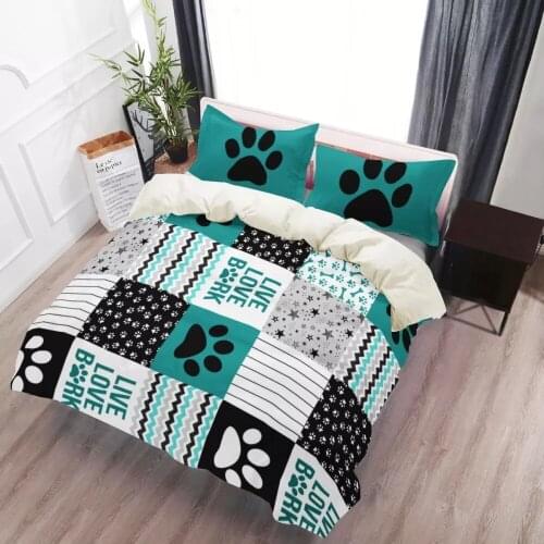 Lovely Dog Paw Design Bed Pillowcase & Duvet Cover Sets Soft Home Bedroom Decoration Bedding Set for Kids Adult 3Pcs/Set