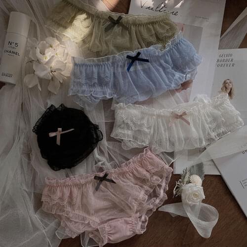 Sweet Lolita Lace Womens Panties Sets Japanese Style Sexy Seamless Underwear Breathable Gauze Transparent Ruffle Soft Lingerie