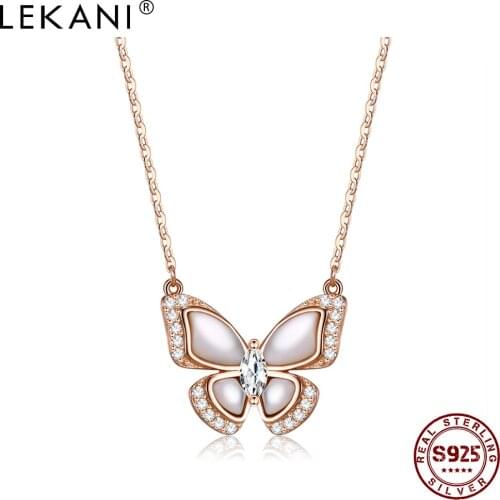 LEKANI Elegant Butterfly Pendant 925 Sterling Silver With 5A Cubic Zircon And Ceramic Necklace Female Fine Jewelry Birthday Gift