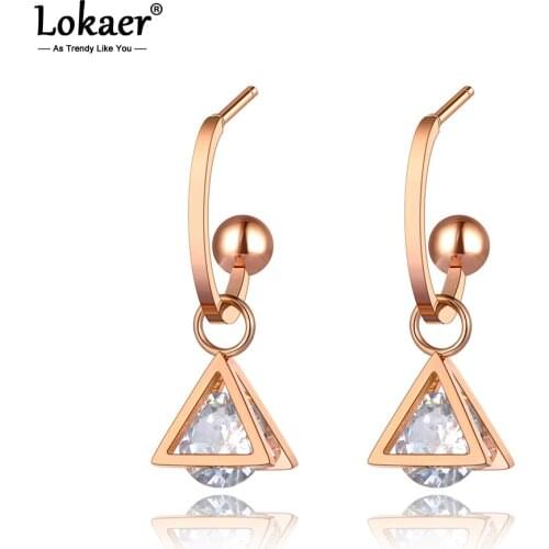 Lokaer Bohemia Hollow Geometric Triangle Stud Earrings Stainless Steel Trendy CZ Crystal Earrings Jewelry For Women Girls E20128