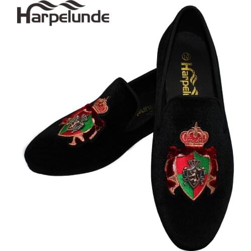 Harpelunde Slip On Men Dress Shoes Bullion Black Velvet Loafers