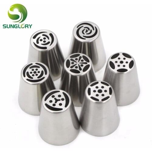 DIY Baking Pastry Tips Set 7PCS Fondant Stainless Steel Russian Tulip Nozzles Flower Icing Piping Tips Cake Decorating Tools