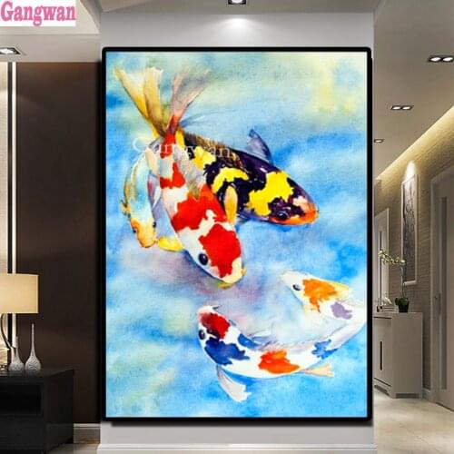 Colorful Carps Fishes Painting Koi Fish Wall Stickers Diamond Painting 5D Embroidery Round Square Home Decoration Rhinestone Set