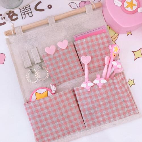 Wall Hanging Storage Bag INS Pink Multifunctional Hanging Partition Storage Bags Stationery Storage Supplies Home Decoration