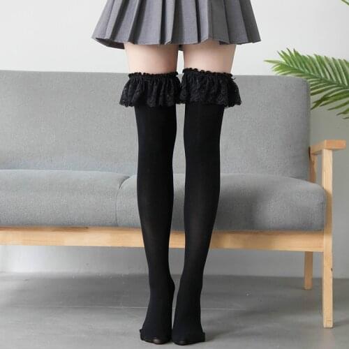 New arrive Lolita Velvet Stocking Womens Over The Knee Long Tube Lace Stockings Sweet Girl Cosplay Mid Tube Hosiery Dropshipping