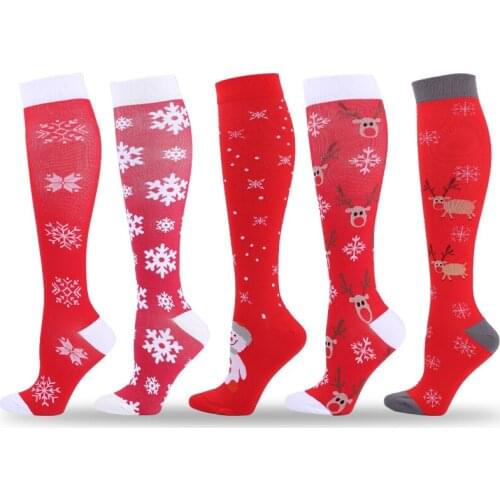 New Christmas Compression Socks Men Women Snowflake Sports Nylon Stockings Relieve Varicose Veins Original Christmas Gift