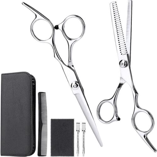 7 pcs set 6 '' hair scissors set with bag comb clip hair cutting barber makas haircut thinning shears hairdressing scissors