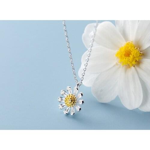 New Adjustable Pendant Necklace 925 Sterling Silver Daisy Flower Necklace Chrysanthemum Birthday Gift for Lover Women Girls