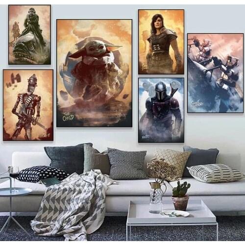 Disney Characters Cartoon Canvas Paintings Star Wars Mandalorian Posters Anime Prints Wall Art Pictures for Living Home Decor