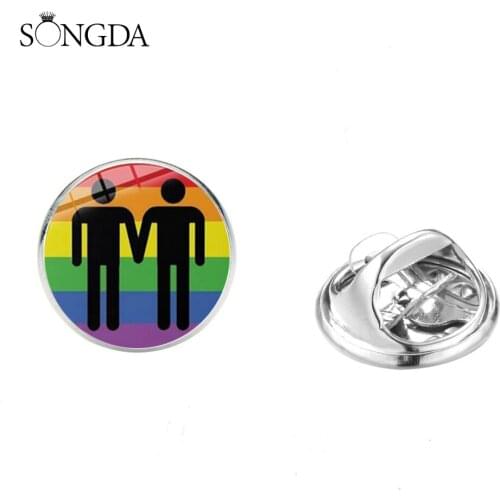 LGBT Pride Rainbow Flag Clasp Pin Badges Round Glass Gem Gay Lesbian Bisexual Transgender Pansexual Asexual Symbol Brooch