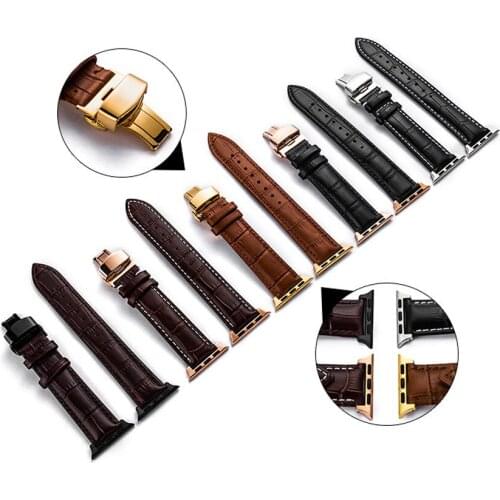 Leather strap for Apple watch band 44mm 40mm Butterfly buckle iwatch series 6 5 4 3 strap 42 mm 38mm Apple watch bands Bracelet