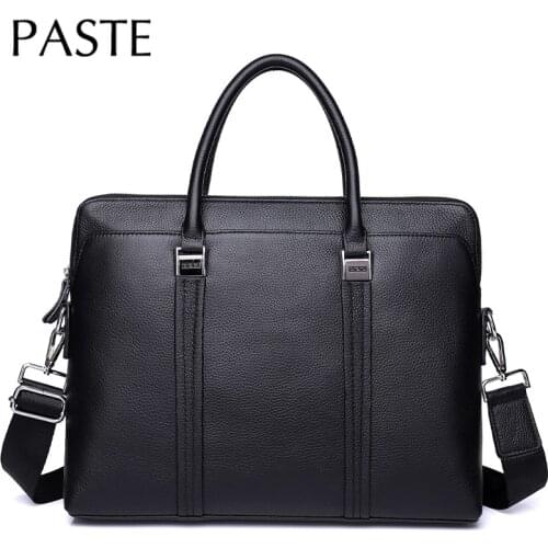 Luxury 14'' Computer Laptop Briefcase Business 100% Genuine Leather Male Handbag Large Capacity Natural Cowskin Messenger Bag