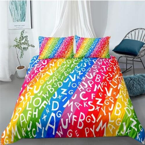 Luxury 3D Rainbow Letters Print Home Living Comfortable Duvet Cover Pillowcase Kid Bedding Set Queen and King EU/US/AU/UK Size