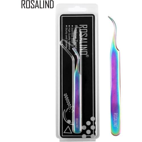 Rosalind Stainless Steel Colorful Curved Nail Art Tweezers Picking False Eyelash Jewelry Anti-static Repair Nail Hand Tools Set