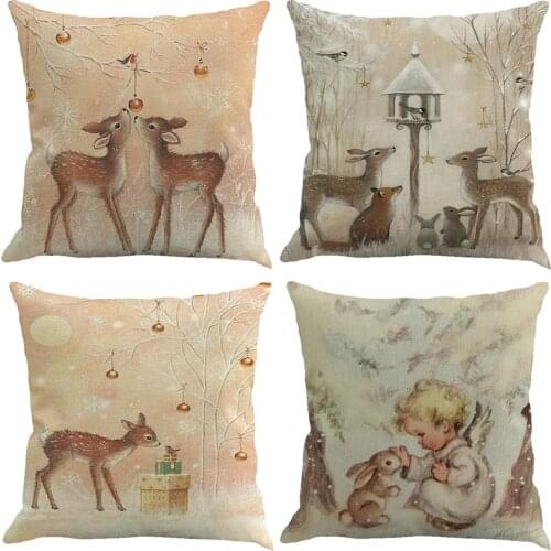 Подушка Xmas Snowman Elk Angel Rabbit Pillow Case Cushion Cover Home Office Sofa Decor Рождественский Декор