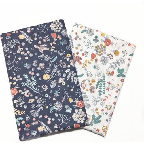 Pretty Grey White Colorful Leaf Flower Printed Pure Trill Floral Cotton Fabric For DIY Sewing Cloth Bedding Quilting