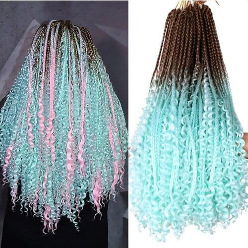 Full Star 22Inch 12 Strands Tight Box braids Crochet Hair Wavy Ends Synthetic Hair Extensions Ombre black Brown color