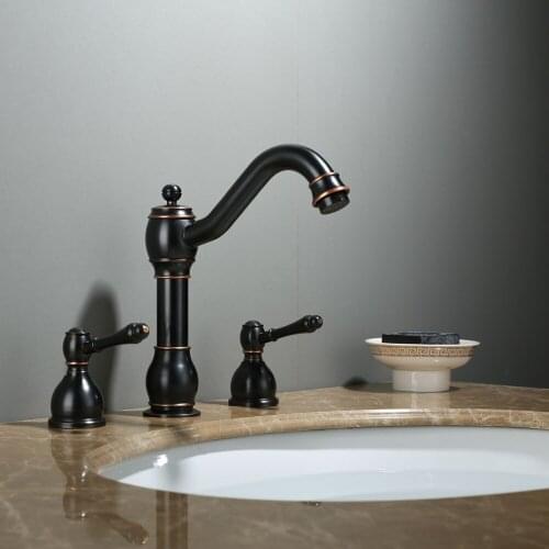 MJEBM Basin Faucet 3 Holes Chrome Solid Brass Antique Brass Bathroom Kitchen Basin Mixer Tap Sink Faucet