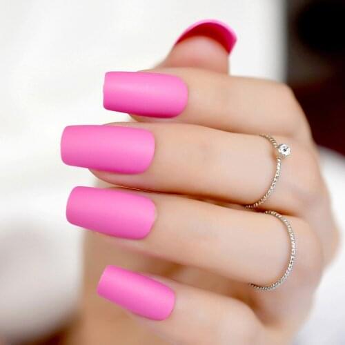 Dark Rose Pink Long Matte False Fake Nail Frosted Nep Nagels Acrylic Full Cover Artificial Nails Tip for Daily Office faux ongle