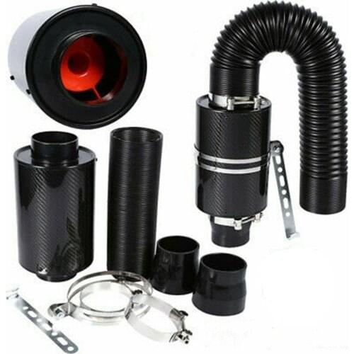 3inch Universal Car Cold Air Intake System With Fan Racing Carbon Fiber Cold Feed Induction Air Intake Filter Kit Filter Box
