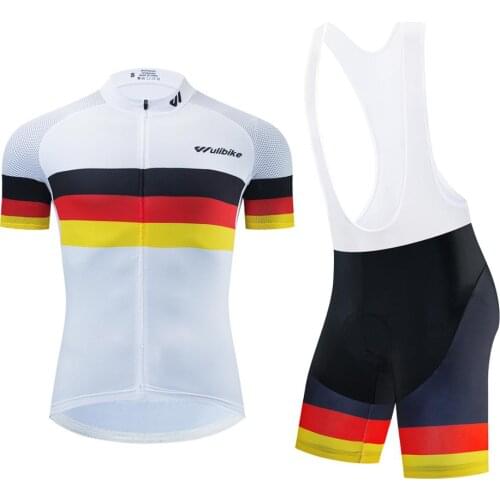 Wulibike german flag cycling clothing mens short sleeve bib set High elastic sponge Pad Pro bicycle Bike Bib Shorts Suit