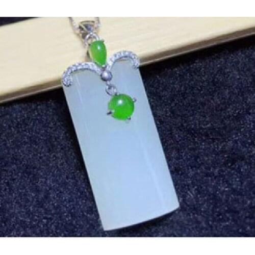 S925 Sterling Silver Inlaid Natural Hetian Jade White Jade Pendant Ping An Brand Jade Pendant Jewelry