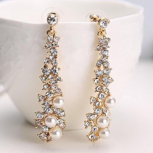 2021 New Elegant Fashion Retro Women Pearl Rhinestone Dangle Chandelier Drop Earrings Jewelry