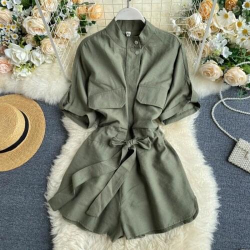 Womens Spring Summer Runway Fashion Pocket Jumpsuit Female Summer High Waist Wide Leg Loose Shorts Overalls TB1987