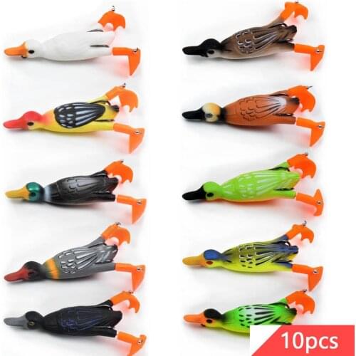 10pcs Topwater Soft Duck Bait Fishing Lures 95mm 12mm Silicone Fishing Tackle Accessories Rotate Feet Wobbler 10 Colors Pesca