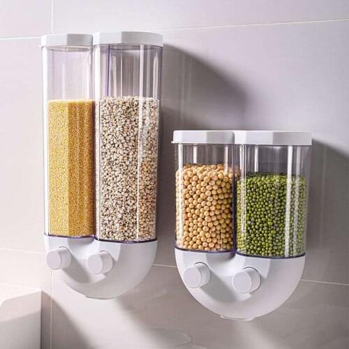 2 In 1 Press Type Oatmeal Dispenser Wall-mounted Grains Storage Box Dustproof Beans Container