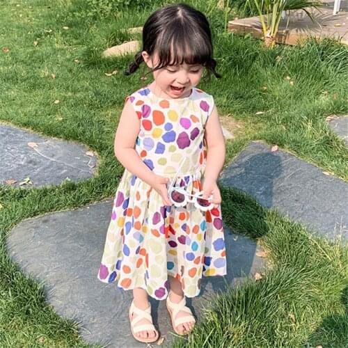 2020 Summer Cotton Girls Dresses Kids Cute Princess Dresses for Girls New Fashion Baby Girls Dot Sleeveless Dresses, #8456