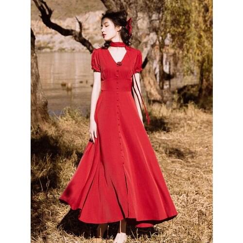 2020 new fashion womens clothing V-Neck Puff Sleeve Vintage women dress