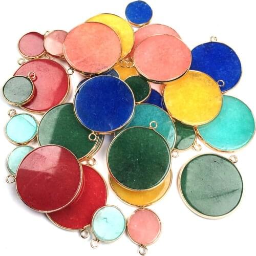 5pcs Natural Round Semi-precious Stone Pendant Necklace Charms Pendant for Jewelry Making DIY Necklace Size 16x20mm