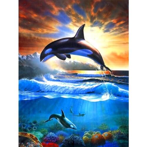 Animals Full Square Drill 5D DIY Diamond Painting Dolphin Embroidery Seascape Cross Stitch Rhinestone Mosaic Home Decor