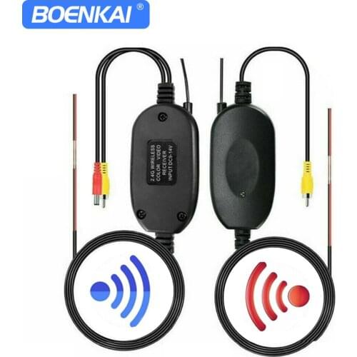 Boenkai 2.4GHz Car Wireless RCA Video Transmitter Receiver Kit For Car Parking Backup Cam DVD Monitor Rear View Camera