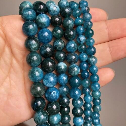 6/8/10mm Blue Apatite Stone Beads Round Loose Spacer Natural Crystal Beads for Jewelry Making Diy Women Bracelet Necklace 15Inch