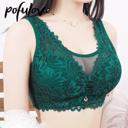Push Up Bras Lace Sexy Bra Women Luxury Underwear Wireless Seamless Thin Bralette Plus Size Brassiere 36-44 Flower Gathered
