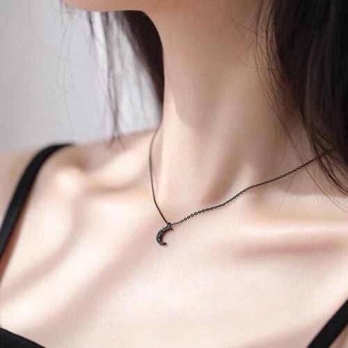 Cool Black Moon Bling Cubic Zirconia Clavicle Chain Necklace For Women Girls Simple Trendy Fashion Jewelry Gift