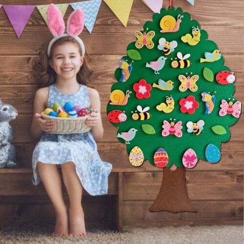 Kids DIY Felt Christmas Tree Pendant Decor for Home Childrens Room Cartoon Wall Hanging Xmas Tree New Year Gifts Ornaments Toy
