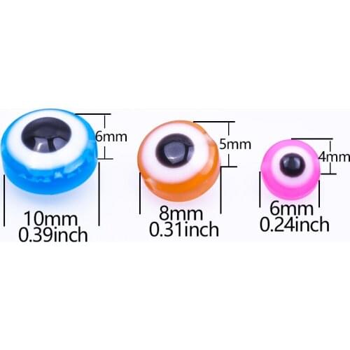 Hot Sale 30/50pcs/lot 6/8/10/mm Loose Mixed Color Turkish Evil Eye Acrylic Flatback Beads for Women Jewelry Bracelet Making