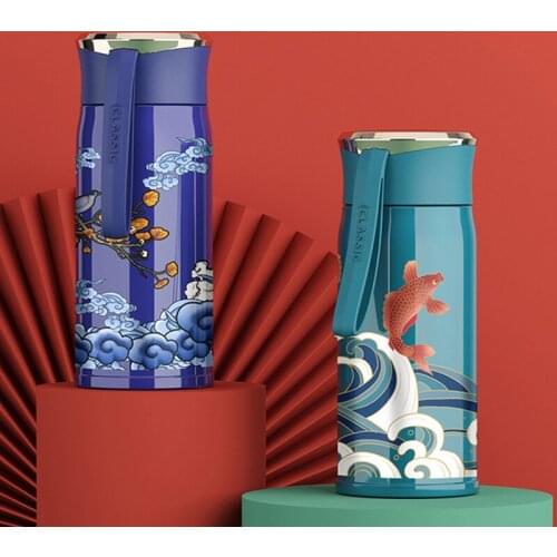 China Style Stainless Steel Thermos Bottle with Rope Tea Cup Tumblers Cup Portable Coffee Mug Straight Cup Water Bottle Gift