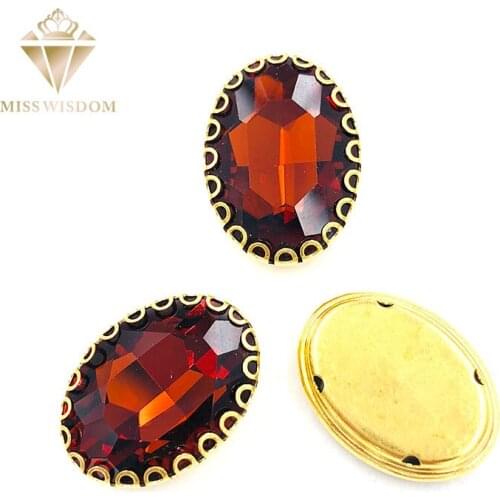Red coffee oval glass crystal sew on rhinestones gold bottom lacy shape claws 6X8/8X10/10X14/13x18mm Diy clothing accessories