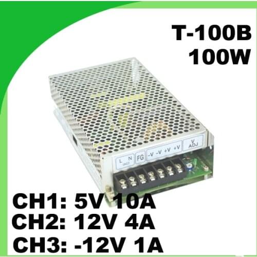 100W mini power supply 3 output 5V 10A, 12V 4A, -12V 1A ac to dc T-100B triple switching power supply