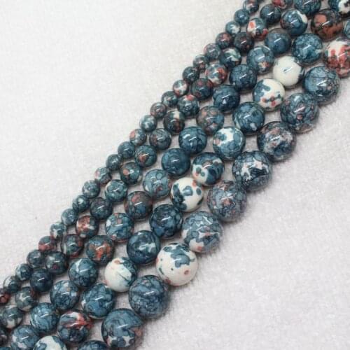 Mini. Order is $7! 6-14mm Blue White Orange Multicolor Snow Jades stones Round DIY Jewelry Making Loose Beads 15"