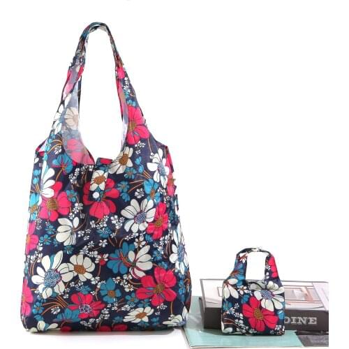 Reusable Foldable Recycle Shopping Bag Eco Friendly Ladies Shopping Bag Floral Fruit Vegetable Grocery Pocket large capacity