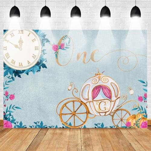 Mehofoto One Birthday Photo Backdrop for Children Clock Royal Carriage Floral Background Newborn Baby Party Banner Supplies Prop