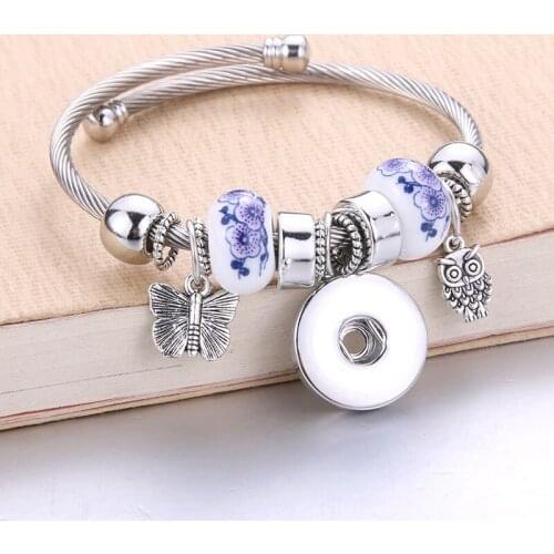 Trendy Elastic metal beading Snap Bracelet Snap Button Bracelet Bangles fit 18MM Snap Jewelry beads making Jewelry