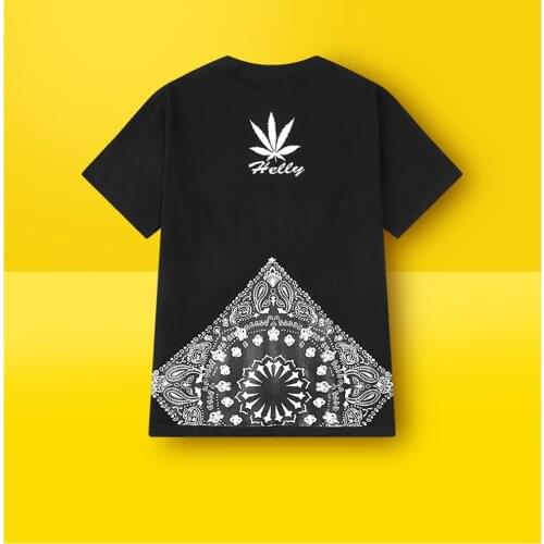 Black Bandana Tshirt Mens Funny Print Cashew Flower Round Neck T-shirt Male Short Sleeve Paisley Hip Hop Tee Shirt