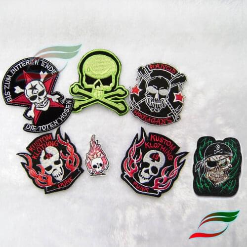 Punk style adhesive tape stickers A221 embroidery five-star flame punk skull personality clothing stickers decorative patch